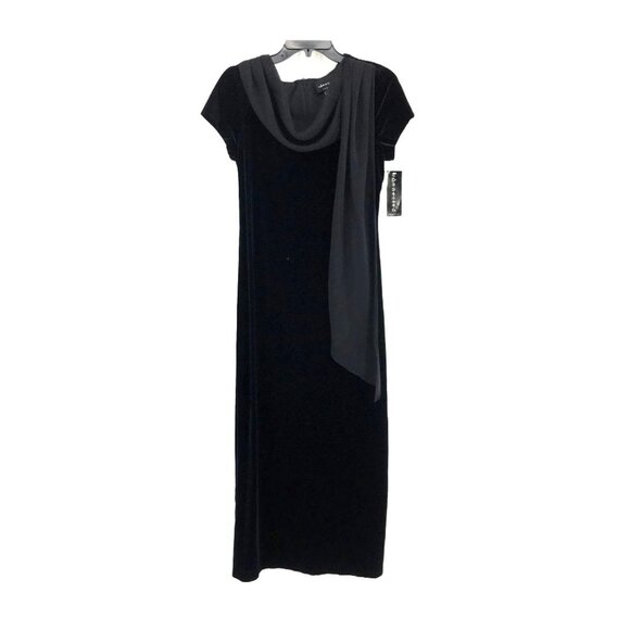 Connected Maxi Dress Size 8 Velvet/Velour Cap Sleeve Cowl Neck Chiffon Scarf New - Picture 1 of 3